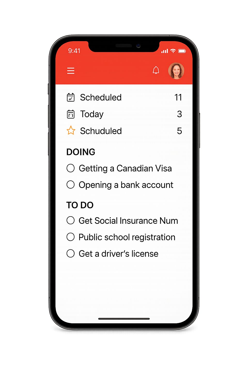 Plexi app showing a moving-to-Canada task list
